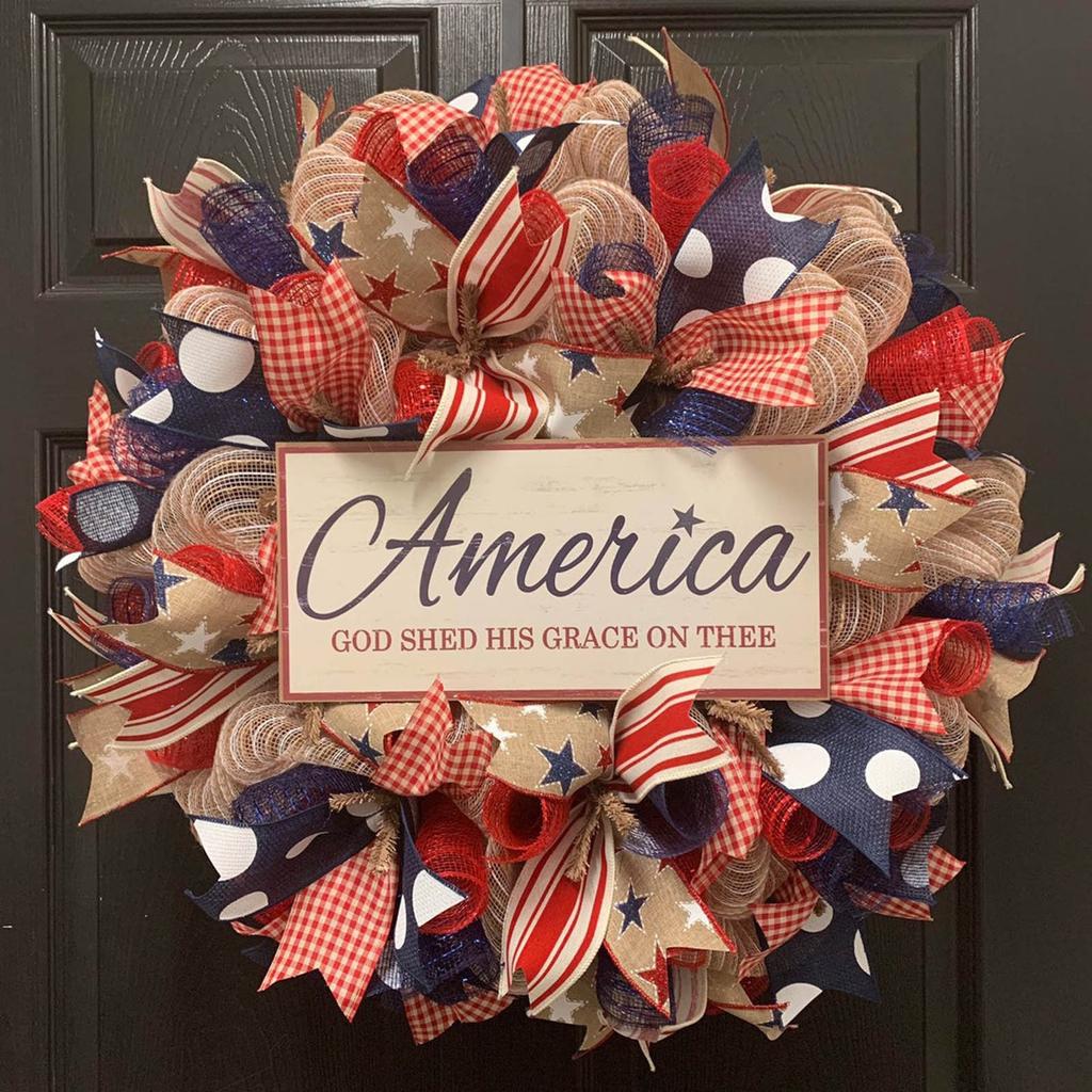 Independence Day Wreath Porch Decoration Front Door Outdoor Hanging Wreath Decor