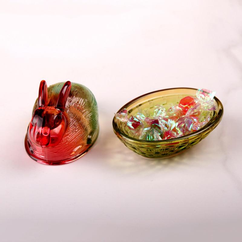 Vintage Glass Rabbit Candy Dish With Lid, Colorful Crystal With Lid Funny Candy Jars For Dessert