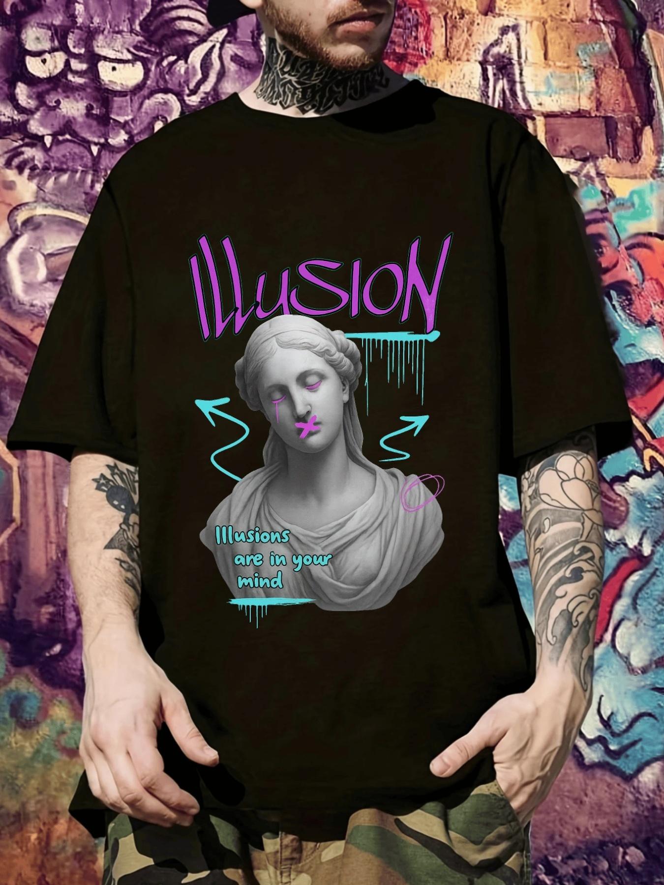 

Casual Graphic T-shirt - Illusion Design with Purple & Blue Artwork XXXXL