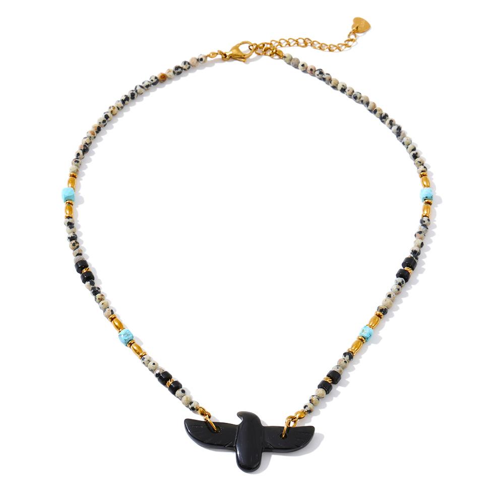

Yhpup Natural Aventurine Agate Stone Beads Chain Eagle Handmade Necklace Pendant High Quality Fashion Collar Jewelry