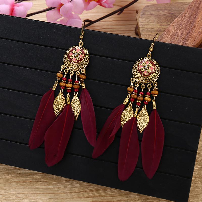 Vintage Feather Bohemian Earrings With Alloy Carving For Women Festival And Daily Use