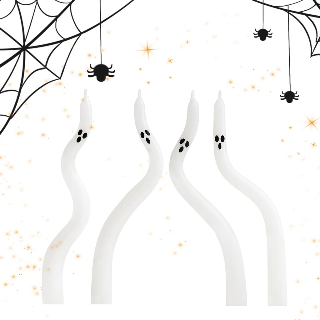 4 Pack Cute Ghost Taper Candles Halloween Tables Twisted Candle Halloween Ghost Candles for Living Room Table Shelf Kitchen