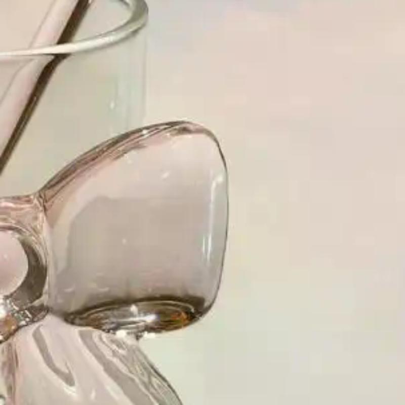 Pink Bow Glass Coffee Spoon, Long-handled Dessert/milk Tea Stirring Spoon, Heat-resistant Teaspoon, Household Kitchen Tool.
