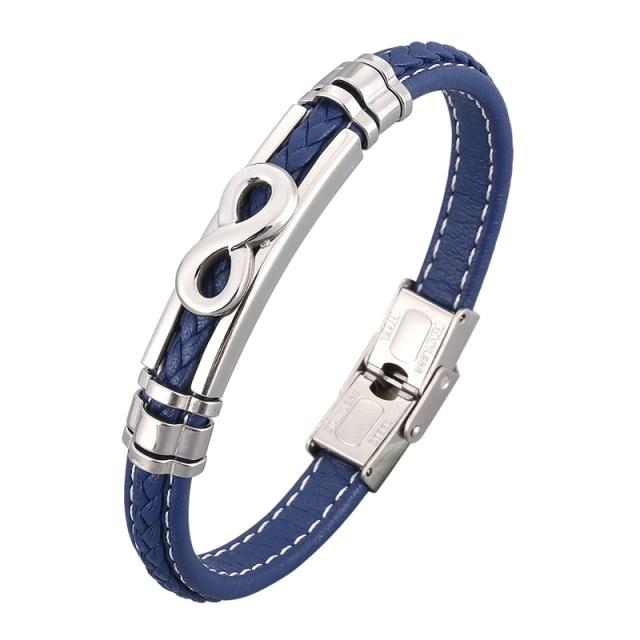 New Trendy Leather Bracelet Men Stainless Steel Handmade Bangles Male Wristband Charm Hand Jewelry Boyfriend Husband Gift Sp1037