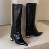 New Large-sized Long Boot Women's Shoes with Different Heels and Pointed Tips Are Worn Outside