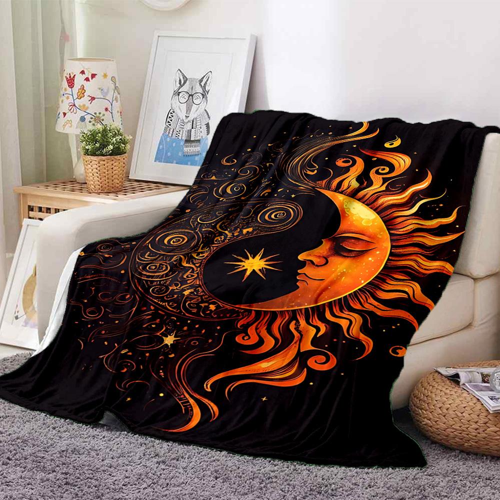 1pc Sun Moon Symbol Blanket - Lightweight Flannel Fleece with Digital Printing, Soft Warm for Sofa, Travel, Camping, Office yy251018262