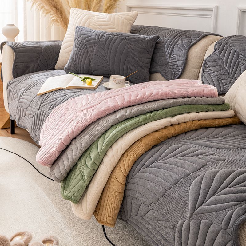 Winter Plush Thickened Sofa Cushion  Milk Plush Non-Slip Seat Cushion Solid Color Flannel Simple Sofa Cover