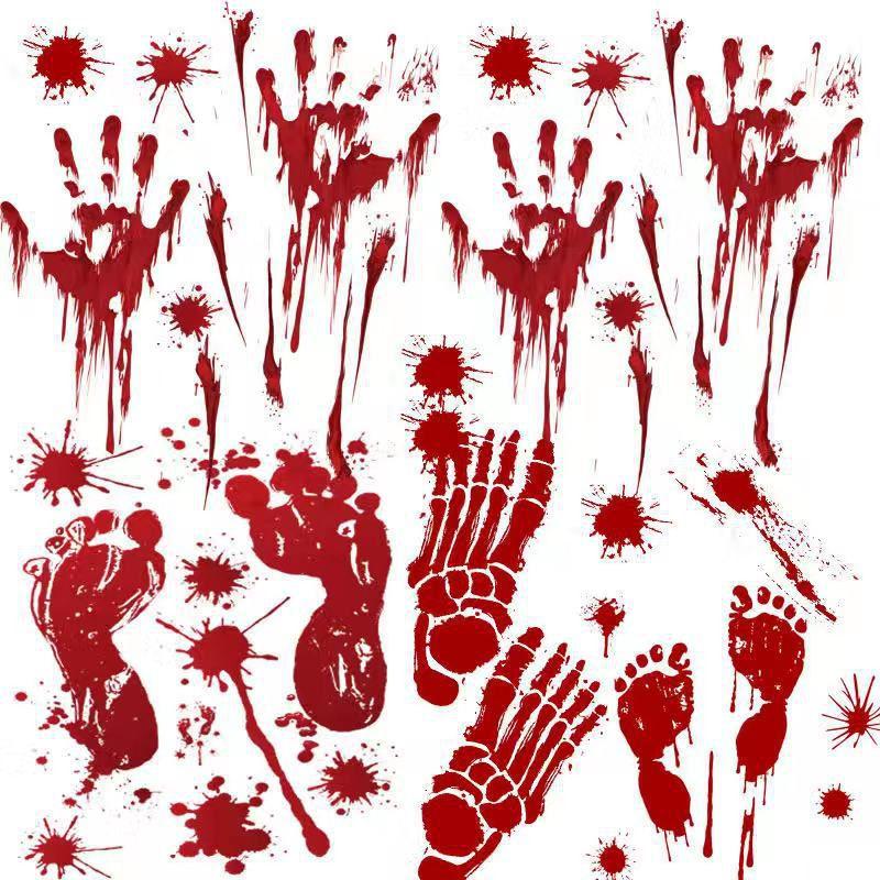 Scary Halloween Bloody Hand Foot Print Stickers For Realistic Zombie Party Decor