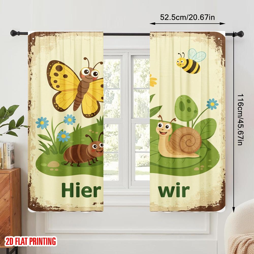 2pcs 2D Flat Printing Window Drapes Welcome Garden Friends Scene Polyester Without Electricity Festive Curtains for Booths