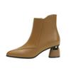 New French Short Boots Women's Spring and Autumn British Style Thick Heel Pointed Middle Heel Leather Boots