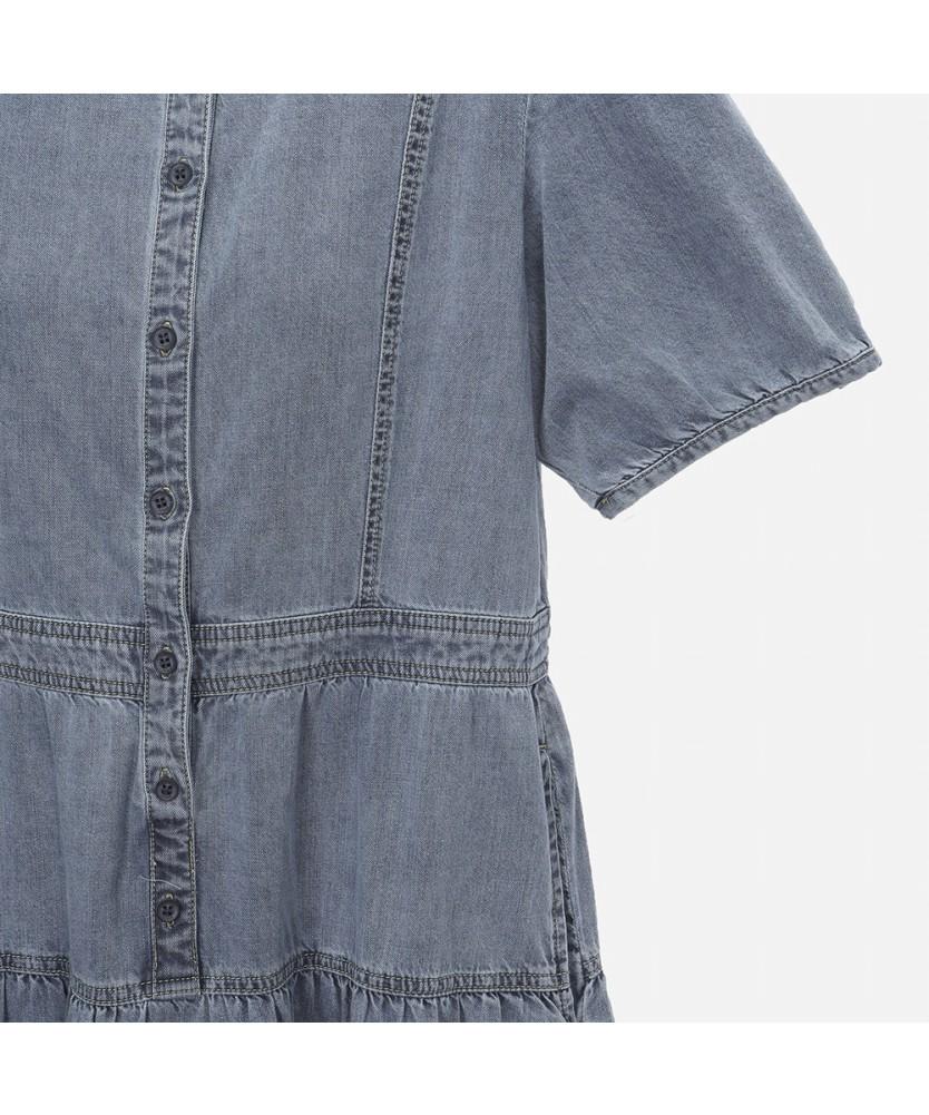 THURSDAY ISLAND Voluminous Sleeve Half-Open Denim Dress_T254Aop353W