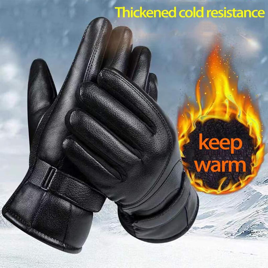 Winter Leather Gloves for Men and Women Warm, Thickened, Velvet-lined Motorcycle and Electric Car Riding Gloves