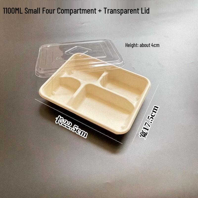 Disposable Four-Compartment Food Container with Clear Lid