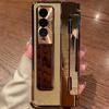 With Screen Protector  Leather Case for Samsung Galaxy Z Fold 6 5 4 3 5G One-Piece Plating Stand Shockproof Cover Gold