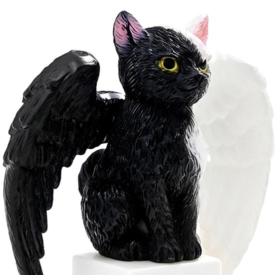 Halloween Cat Figurine, Resin Witch Hat/Moon/Pumpkin/Skull Cat Statue for Halloween Tabletop, Mantel, Shelf, Desk Decor