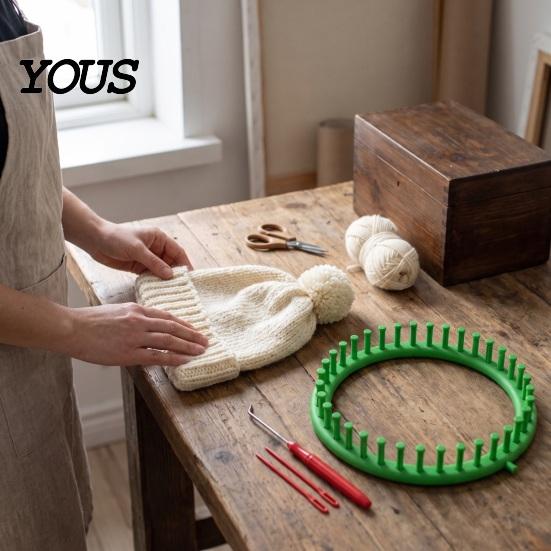 Knitting Accessories Loom Set with Crochet Hook, Needle, Plastic Round Rectangular Yarn Weaving Kit, Beginner for DIY Hat Scarf Shawl Sweaters