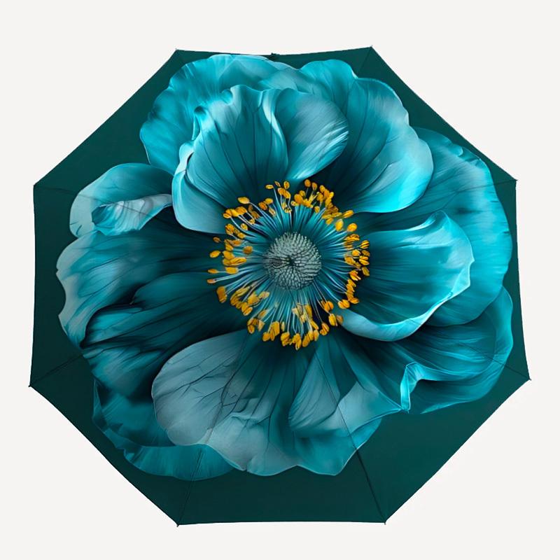 1pz Ombrello Automatico Fiore Blu | Pieghevole Portatile 8 Stecche Apertura Manuale, Carino Regalo di Compleanno e Festività per Esterno yy260107103