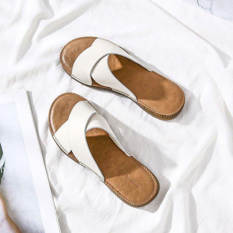 Cow tendon bottom slippers summer wear student one-word drag soft bottom non-slip beach cool slippers tide