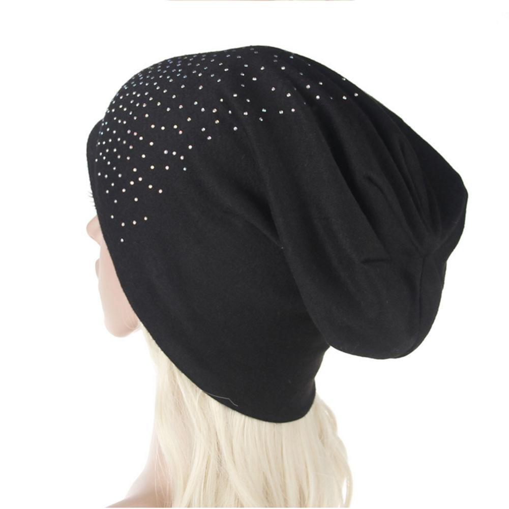 Women Soft Knitted Cotton Beanies Hot Drilling Sleep Cap for Hairloss Cancer Chemo