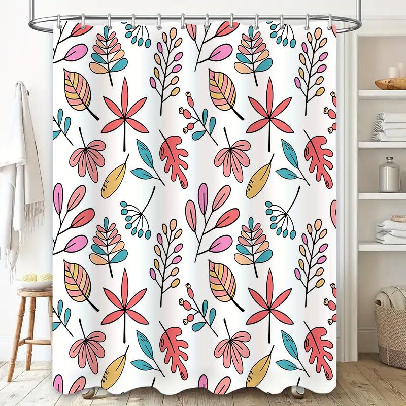 Hand Drawn Leaf Shower Curtain Multicolored Leaves Pattern Bath Decoration Waterproof Printed Fabric Bathroom Decorations White/