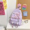 Girls' Cute Purple School Backpack with Rabbit Charm