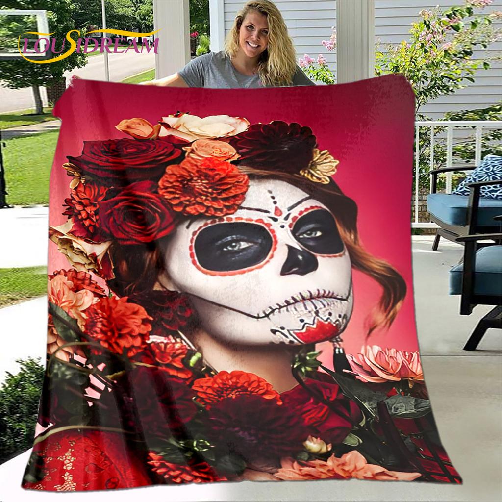 Gothic Horror Female Skull Dead Girl 3D Soft Plush Blanket,Flannel Blanket Throw Blanket for Living Room Bedroom Bed Sofa Picnic