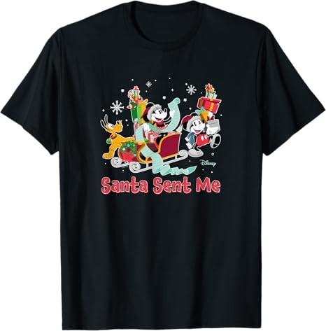 Mickey Minnie Pluto Santa Sent Me Black TShirt S
