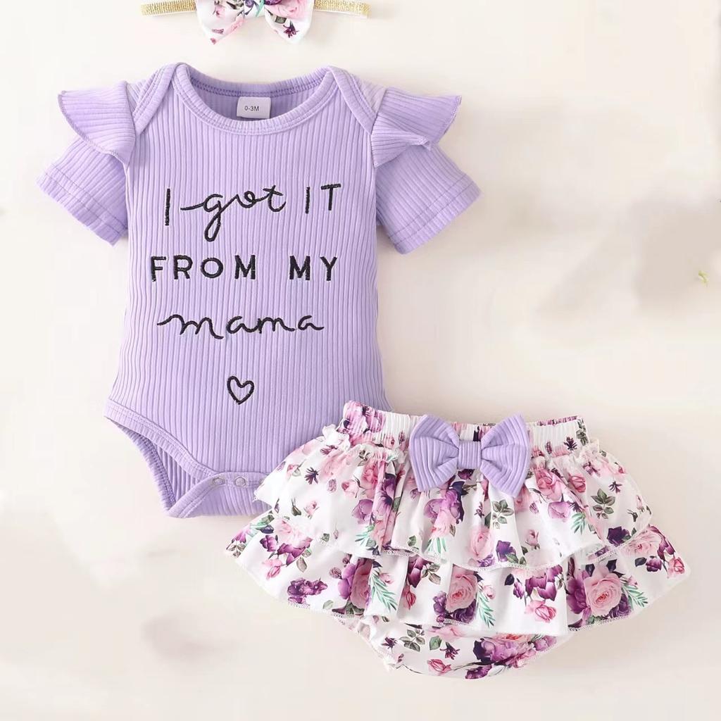 Nuovo Outfit Estivo Stile Fatina Abbigliamento per Bambini Tuta con Pantaloncini Set Abbigliamento Estivo Floreale Dolce Piccola Principessa