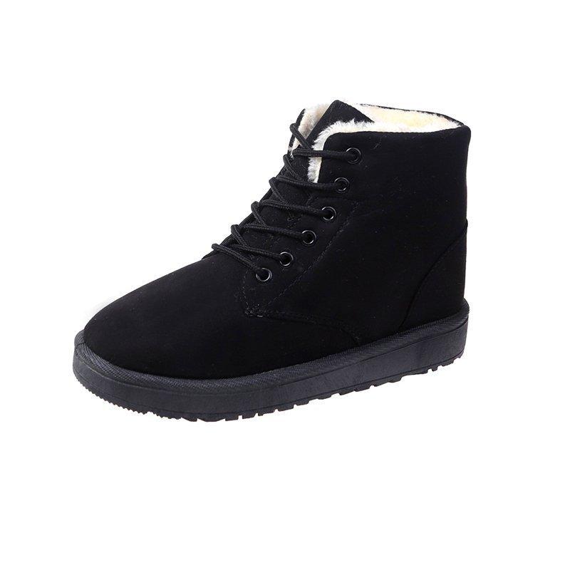 Autumn and winter new Martin boots women's cotton boots fleece thermal short boots flat-bottomed lace-up boots children's snow boots