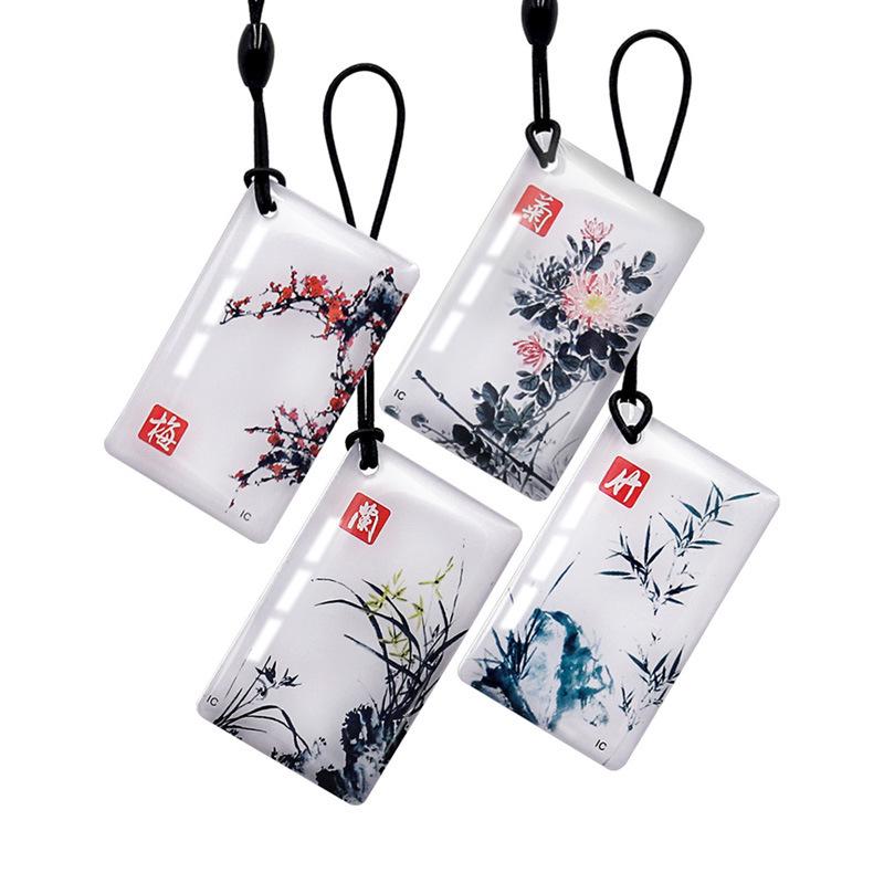 

Plum Orchid Bamboo Chrysanthemum RFID Epoxy Smart Door Lock Card, Universal UHF Rechargeable IC Card