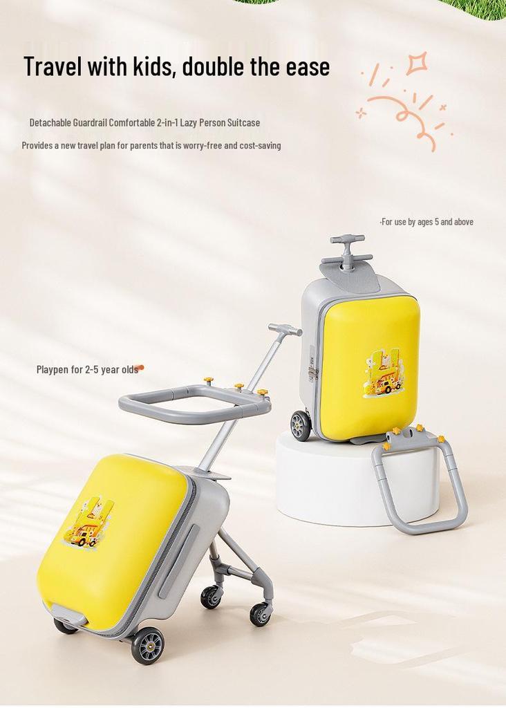New 20-inch Children's Ride-on Carry-on Luggage with Password Lock and Detachable Trolley