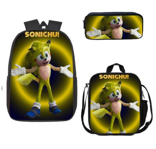 Sonic Backpack, Primary And Secondary School Students Schoolbag, Messenger Bag, Pencil Bag Three-Piece Set