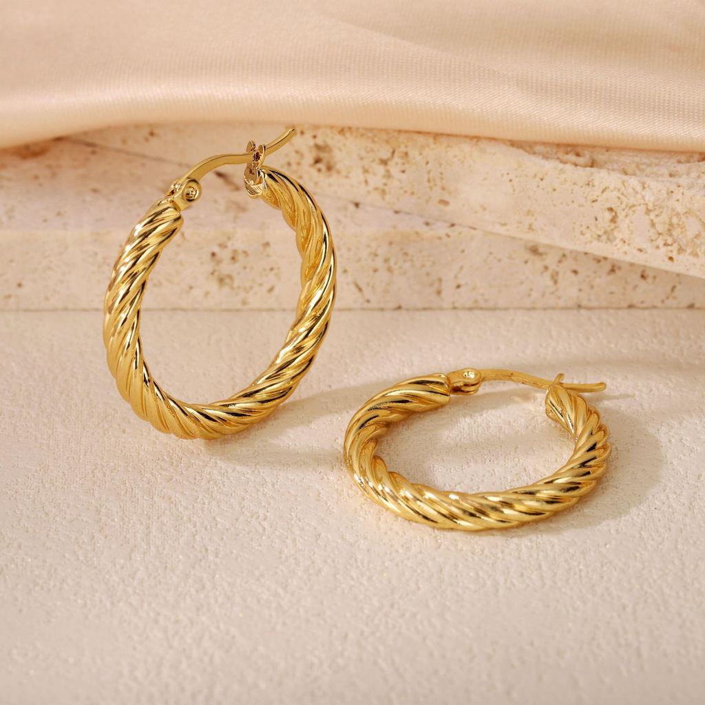 2025 Bestseller Twisted Pattern Hoop Earrings, Titanium Steel, European & American Style, Versatile Design.