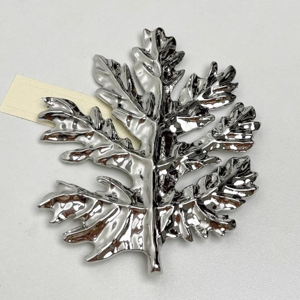 Vintage Long Leaf Pin Corsage Ornament Metal Glossy Brooch Maple Leaf Brooch  Men