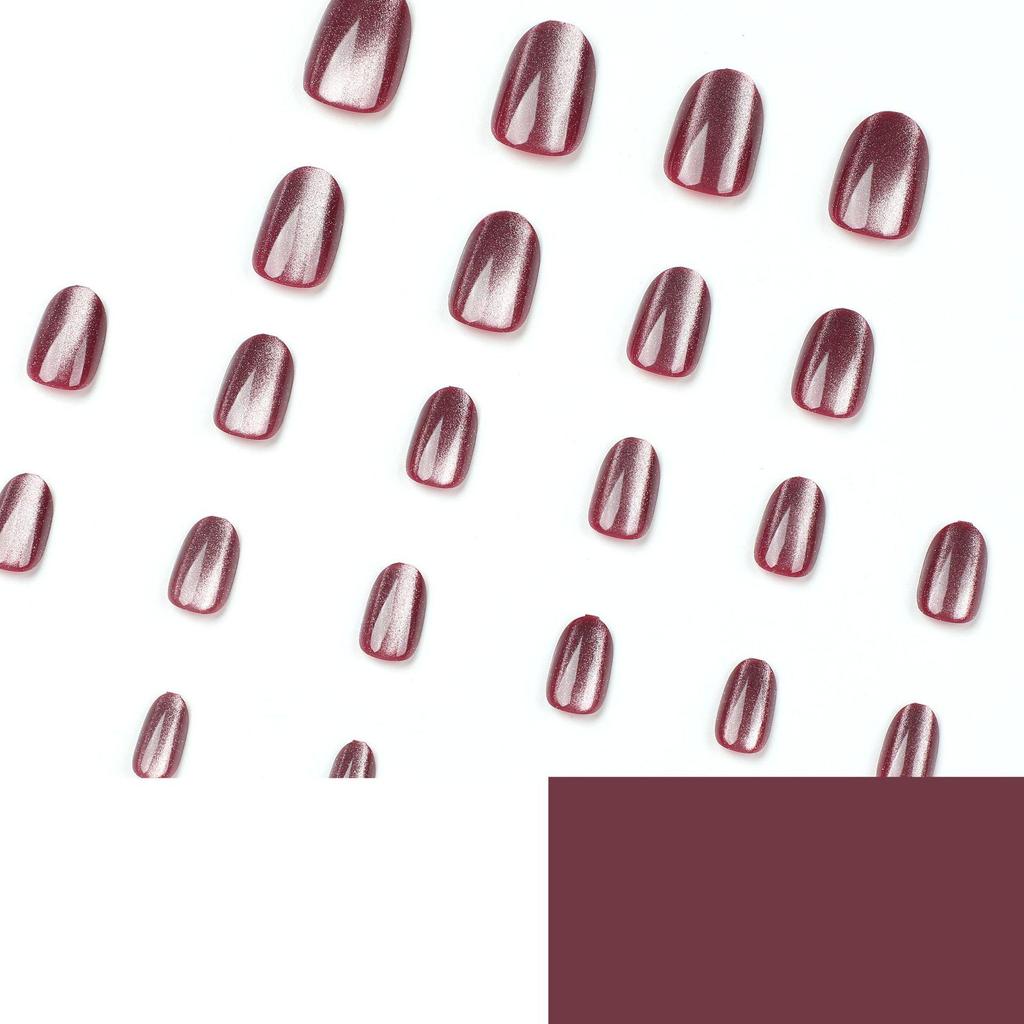 Removable Wearable Purple Cat Eye Short Gem False Nails