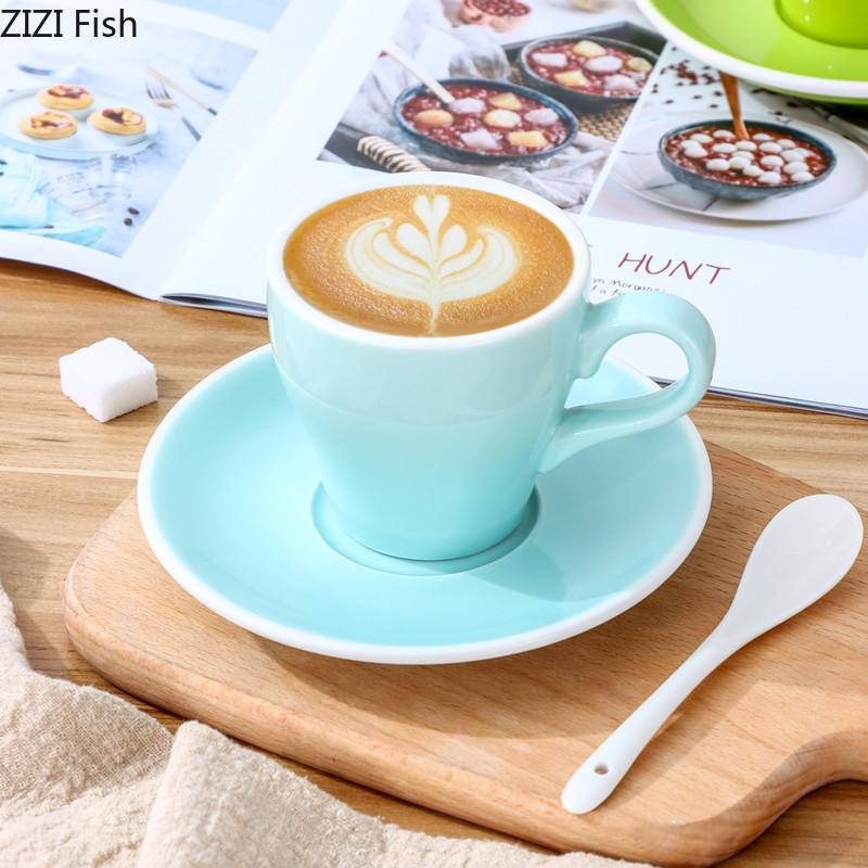180ml keramický hrnek s hrnkem a podšálkem v jednom, sada amerických elegantních šálků a podšálků na latte, jednoduchá sada na pití do domácnosti a kanceláře