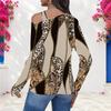 Women Plus Size Leopard Printed Asymmetric Cutout Neck Cold Shoulder Long Sleeve Fitted Top