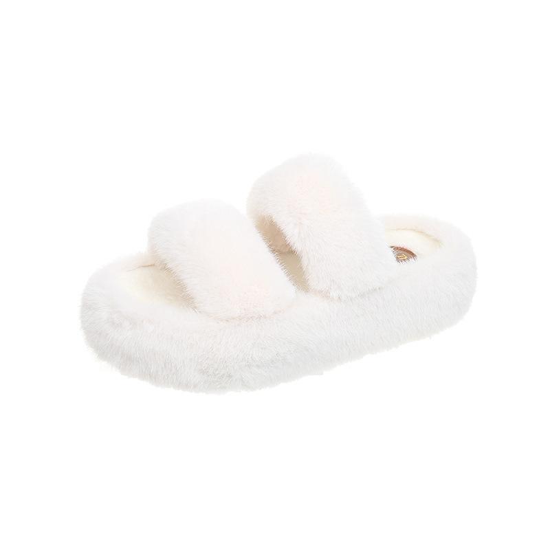 2025 Autumn New 6CM Muffin Thick-bottomed Fluffy Slippers Women's Wear Double Strips with Small Height-increasing Cotton Slippers