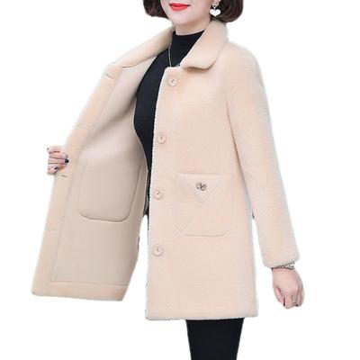 Mom's Winter Coat Imitation Sherpa Mid-length New Style Foreign Style Fur One-piece Woolen Coat for Middle-aged and Elderly Women