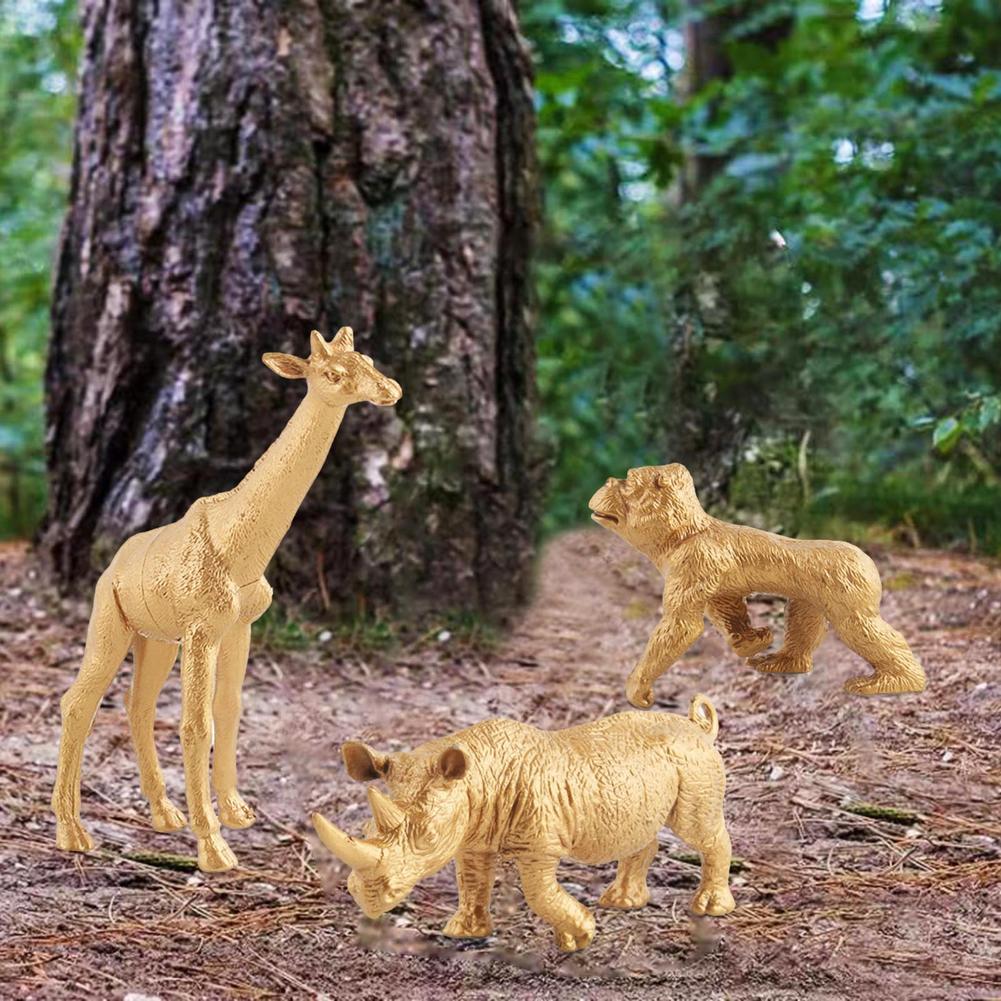 7pcs Gold Version Simulation Animal Model Wildlife Zoo Park Fake Lion Giraffe Elephant Ornament For Kids Xmas Gift Forest Toys
