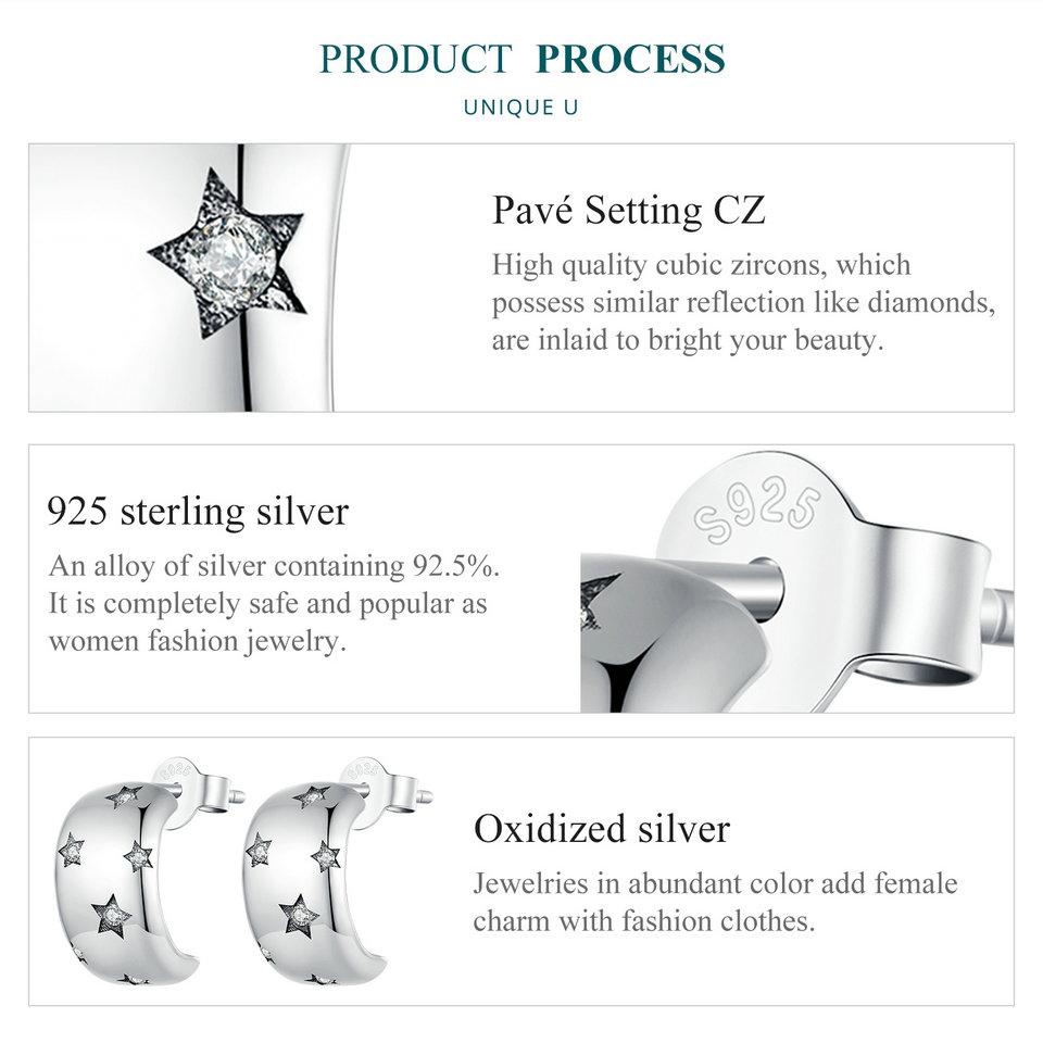 BAMOER 925 Sterling Silver Polkruhové hviezdicové náušnice z platinového zirkónu pre ženy, jemné šperky