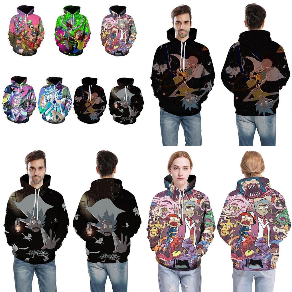 Bluza z kapturem Rick And Morty z cyfrowym nadrukiem 3D dla mężczyzn, codzienna odzież sportowa w kolorach zielonym, szarym, czarnym, białym