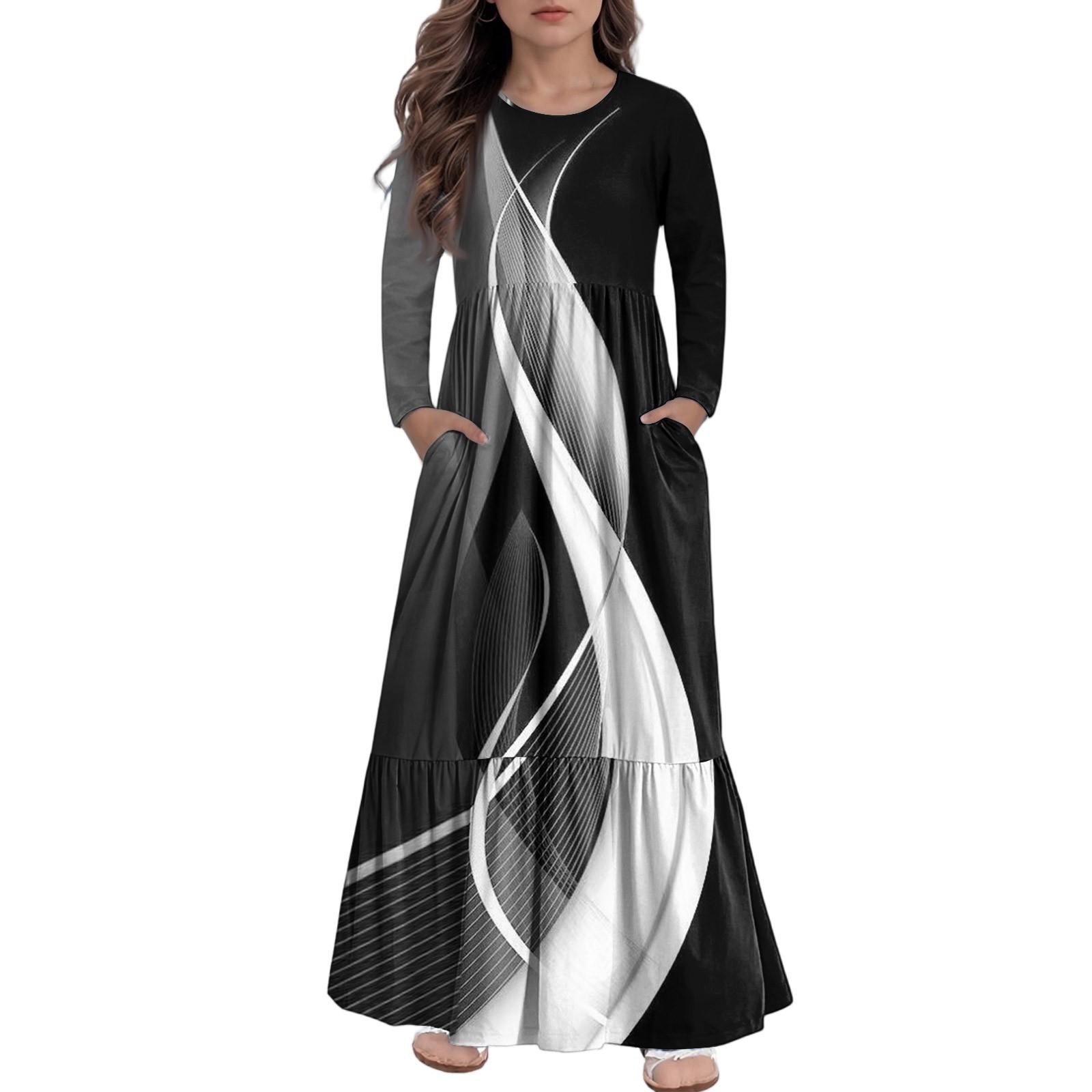 

Girls Maxi Dress Casual Holiday Dresses - Long Sleeve Dress With Pockets For 4-14Y 110 чорний