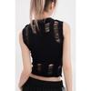 Fashion Sleeveless Sexy Women Ripped Design Shirt O-neck Loose Casual Hollow Out New Casual O Neck Vest Slim Fit Knitted Hole Star TopsY2k Tank Top