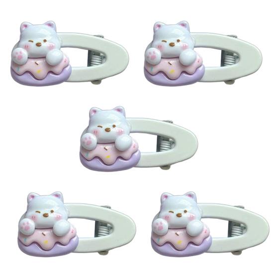 

5Pcs Girl Hairpins White Bear Hollow Design Oval Hair Clips Cartoon Style Stable Hair Fixing Pins Multiple Styles Hair Accessories фиолетовый