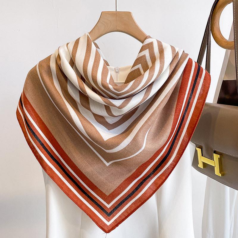 Niche style simple temperament versatile striped large square scarf silk scarf women's spring and autumn new scarf outer shawl 91CM