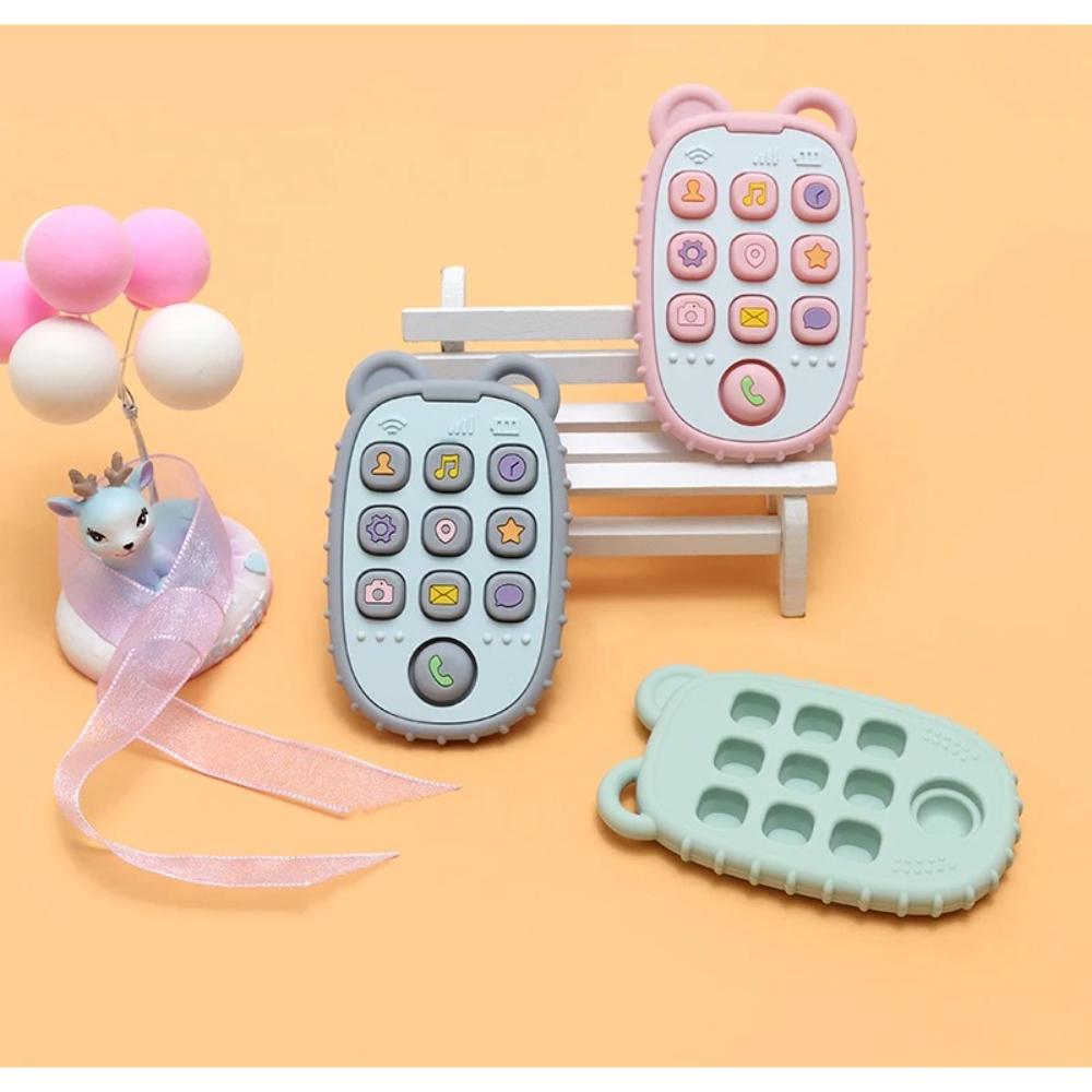 Baby Teether Mobile Phone Shape Silicone Teether Teething Toy Kids Sensory Educational Toy Baby Gift Set