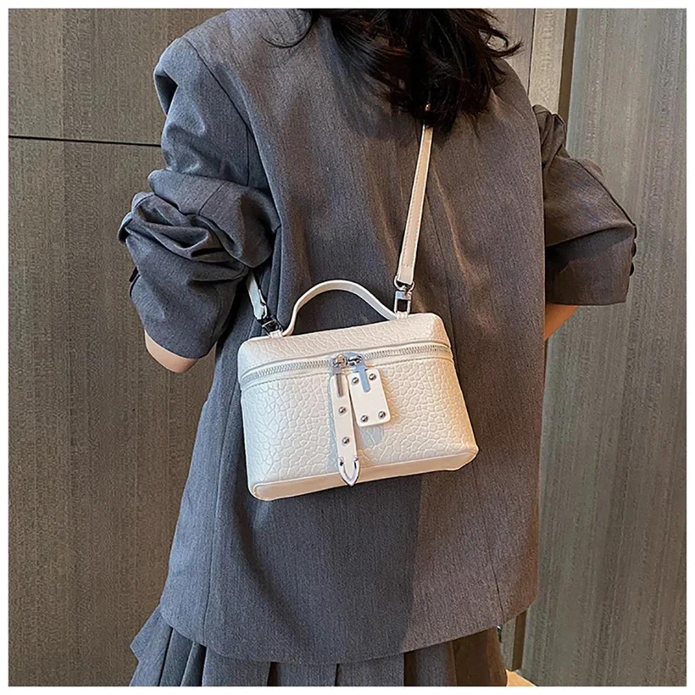Senior Sense Litchi Leather Mini Square Bag Women's 2025 Summer New Fashion Crossbody Bag Korean Style Portable Popular Shoulder Handbag