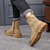 New Leather Rhubarb Boots Trendy 100 Fashion Side Zipper Tall Martin Boots Casual Versatile Lace-up Tooling Men's Boots