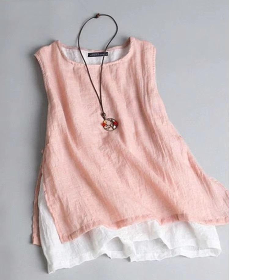 Disc Buckle Vesta Ultra-subțire din Bumbac și In cu Strat Dublu pentru Femei, de Vară, din Fir de Bumbac, Mărimi Mari, Bluză fără Mâneci, Stil Literar Chinezesc, Bretele